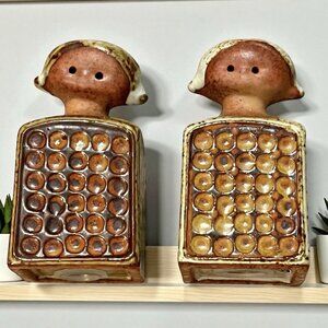 Vintage MCM UCTCI Gempo Salt & Pepper Shakers 3" Girls Stoneware Japan Larson